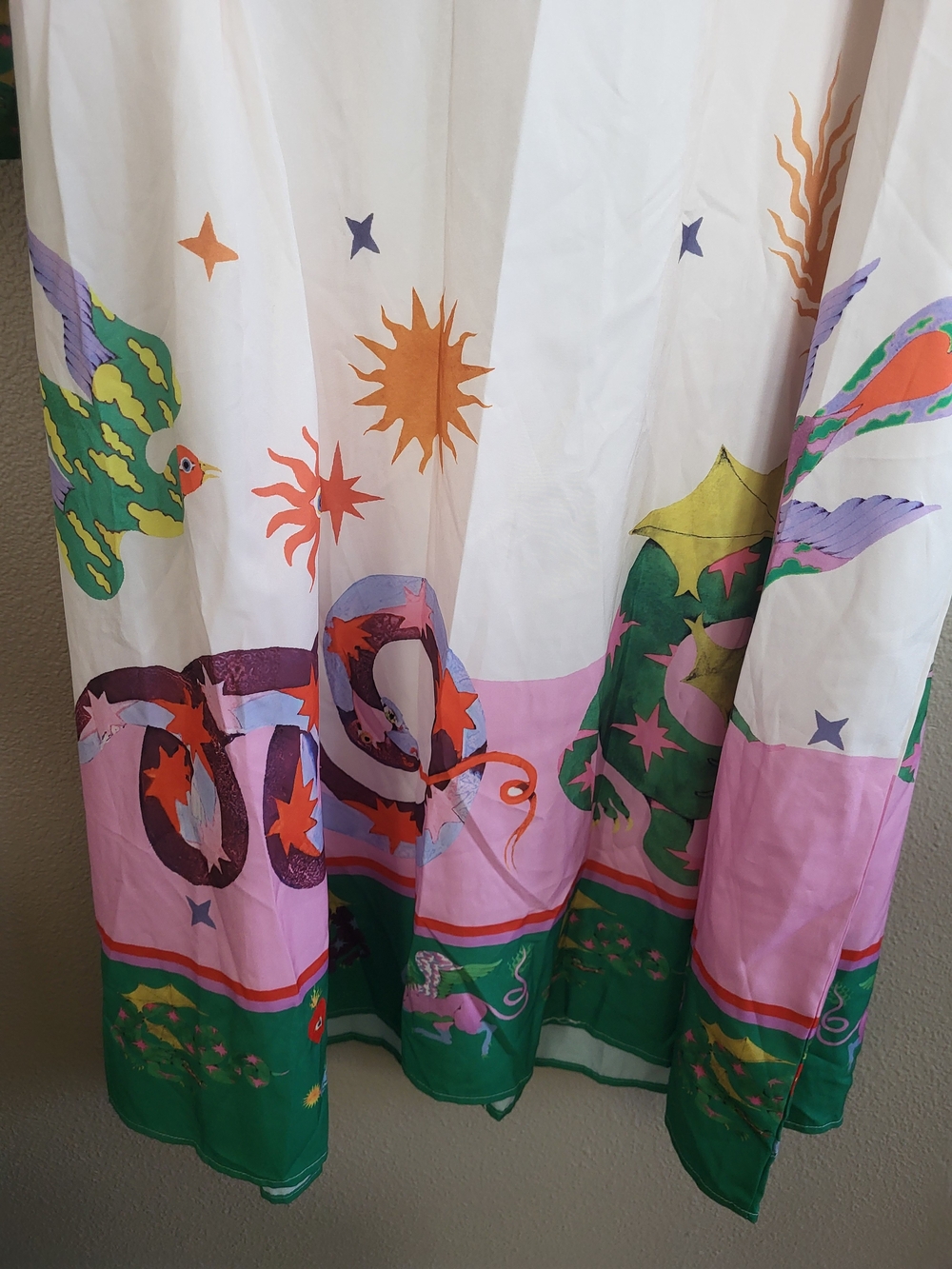 Whimsical Celestial Print Button-Front Maxi Dress - Cream & Pink 6XL - Picture 3 of 10